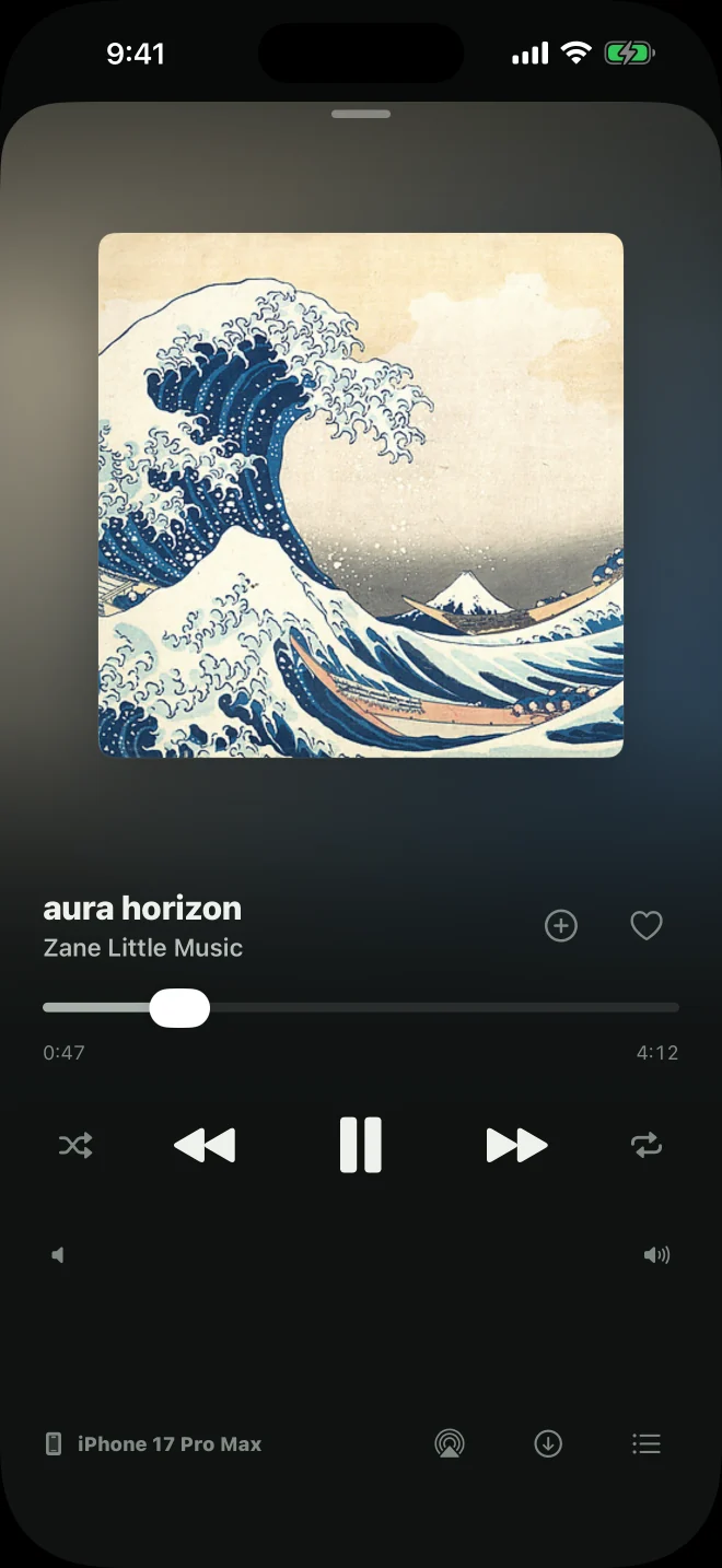 Codec playing aura horizon by Zane Little Music, with a background colored by The Great Wave artwork